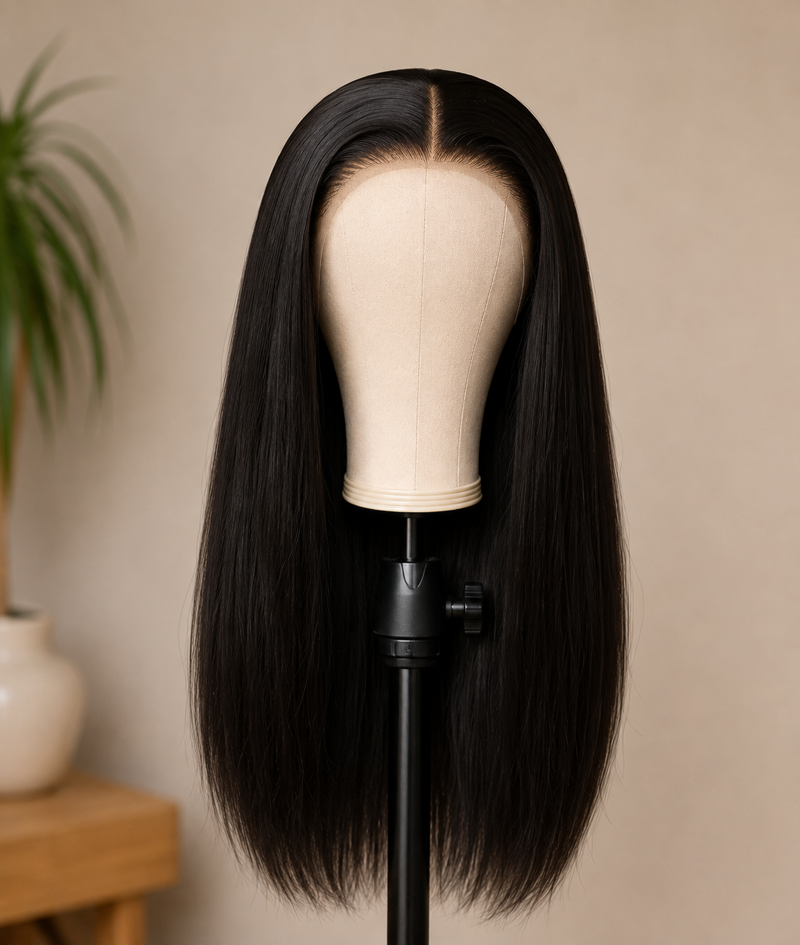 Sleek Jet Black Middle-Part Straight Wig